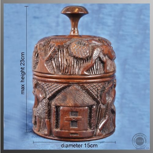 fig 1. Antique African Spice Barrel Kitchen Jar Carved Ironwood c1920