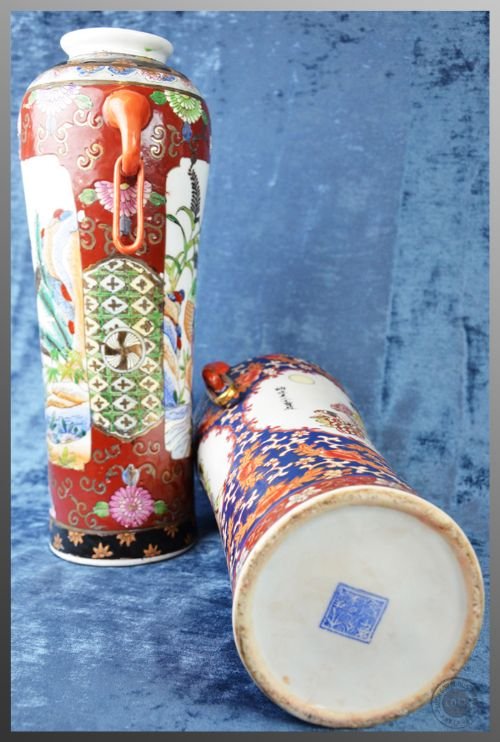 fig 2. Pair of Chinese Porcelain China Antique Oriental Vases Art Deco Period c1930