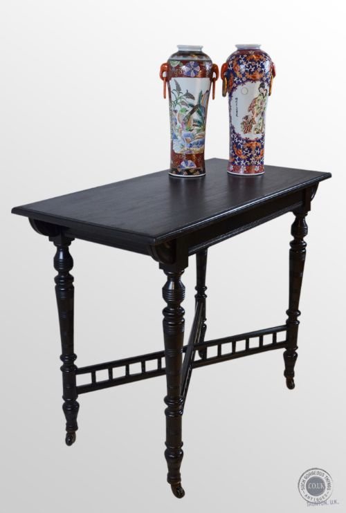 Antique Library Writing Hall Table Ebonised Aesthetic Period George Davis C1890