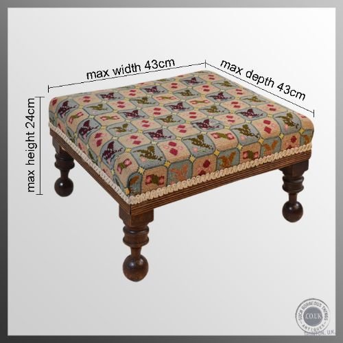 fig 1. Antique Foot Stool Upholstered Needlepoint Tapestry Footstool Foot Rest c1830