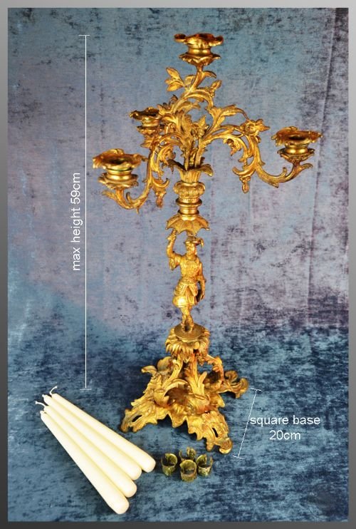 fig 1. Antique Candelabra Four Candle Table Centre Piece Flemish Gilt Metal c1870