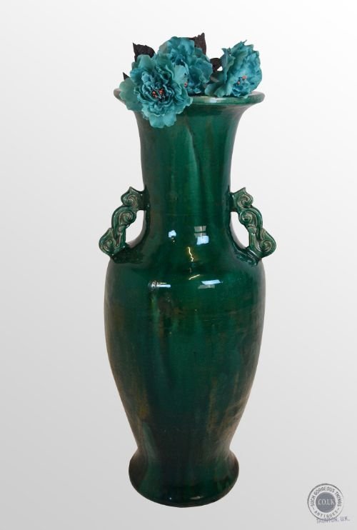 Antique Vase Large Porcelain China Baluster Tall Dark Jade Colour C1900