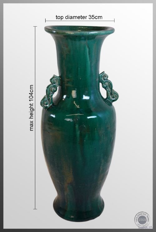 fig 1. Antique Vase Large Porcelain China Baluster Tall Dark Jade Colour c1900