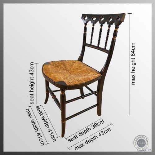 fig 1. Antique Desk Side Chair Ebonised Aesthetic Period Rush Seated c1890