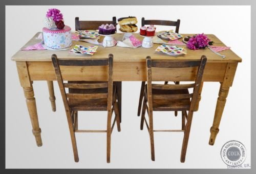 fig 2. Antique Victorian Pine Kitchen Dining Table Narrow 4 - 6 seater c1890