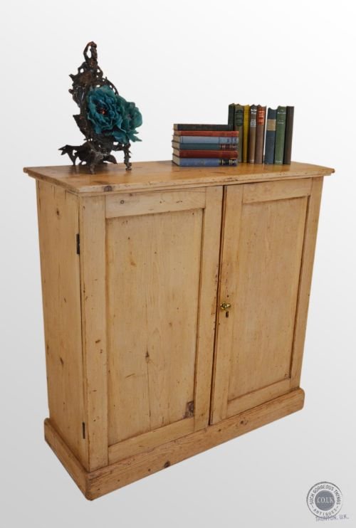 Antique Victorian Pine Cabinet Bookcase Twin Door Cupboard C1880