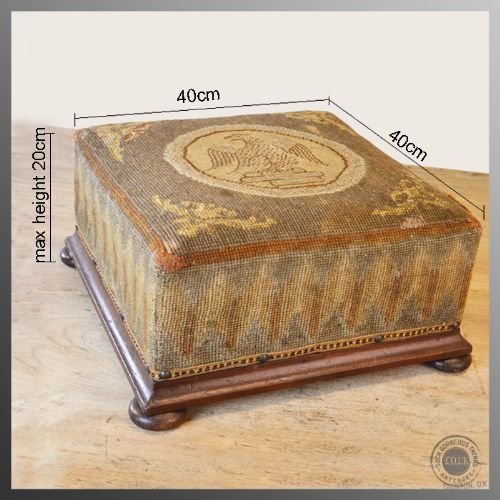 fig 1. Antique Gout Stool Tapestry Needlepoint Upholstered Footstool Foot Rest c1830
