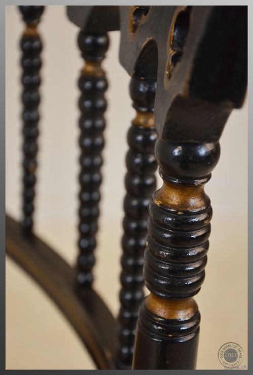 fig 2. Antique Desk Side Chair Ebonised Aesthetic Period Rush Seated c1890
