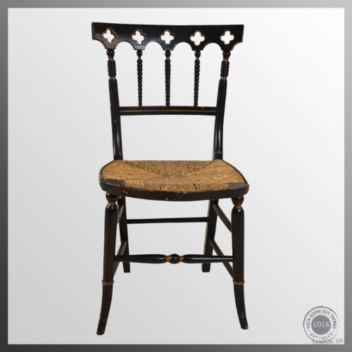 fig 3. Antique Desk Side Chair Ebonised Aesthetic Period Rush Seated c1890