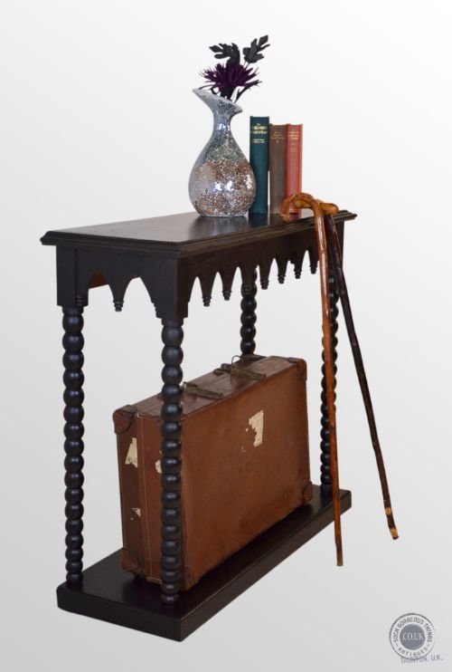 Antique English Oak Hall Side Lamp Display Narrow Table Victorian Gothic C1870