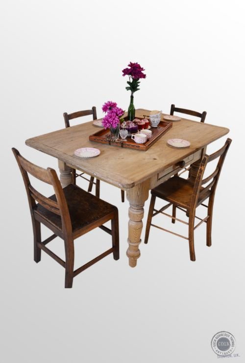 Antique Victorian Pine Kitchen Dining Table with Drawer 4 Four Seater C1850