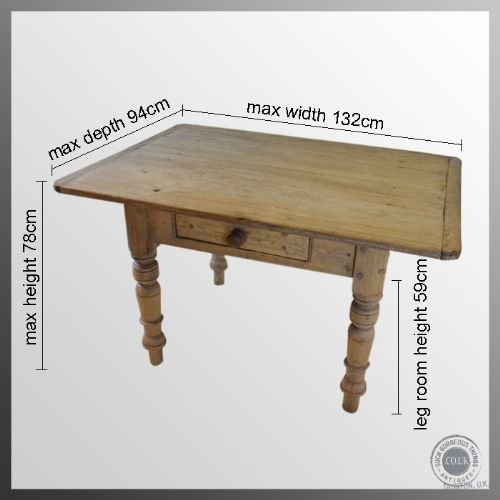 fig 1. Antique Victorian Pine Kitchen Dining Table With Drawer 4 Four Seater c1850