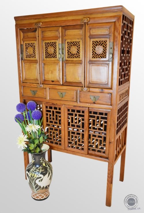 Antique Cabinet Chinese Cypress Wood Victorian Display Bookcase C1870