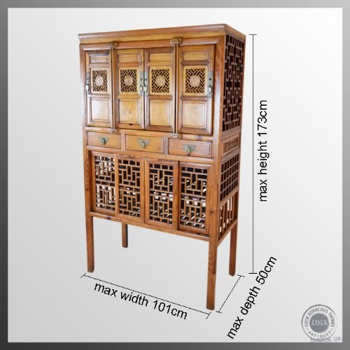 fig 1. Antique Cabinet Chinese Cypress Wood Victorian Display Bookcase c1870