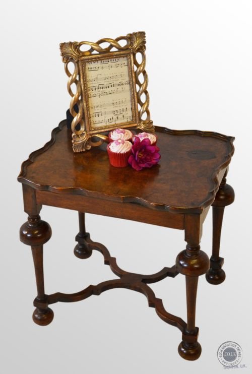 Antique Burr Walnut Occasional Side Lamp Small Table C1900