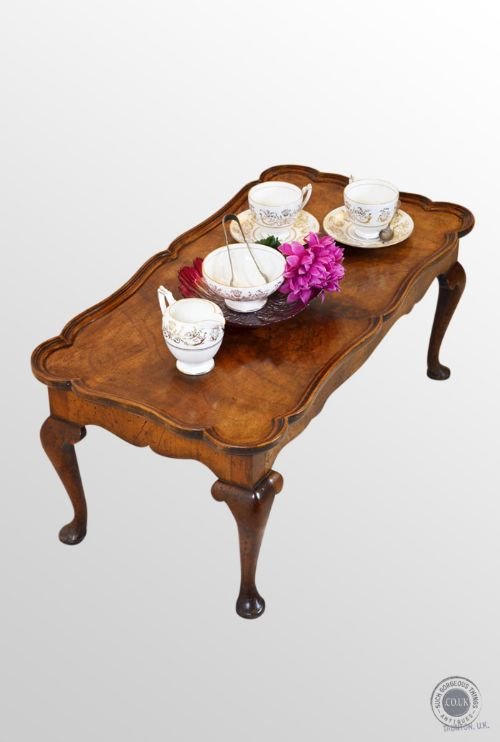 Antique Burr Walnut Coffee Table Butlers Tea Tray and Stand C1880