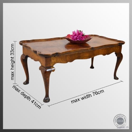 fig 1. Antique Burr Walnut Coffee Table Butlers Tea Tray and Stand c1880