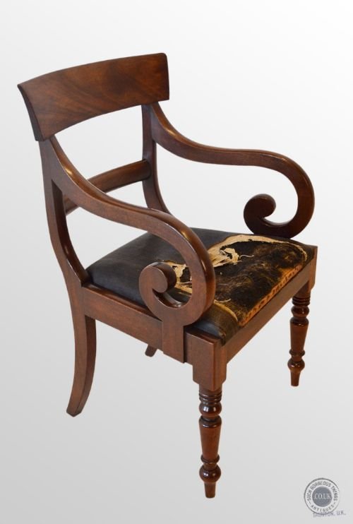 Antique Regency Armchair English Scroll Arm Library Study Elbow Chair C1835