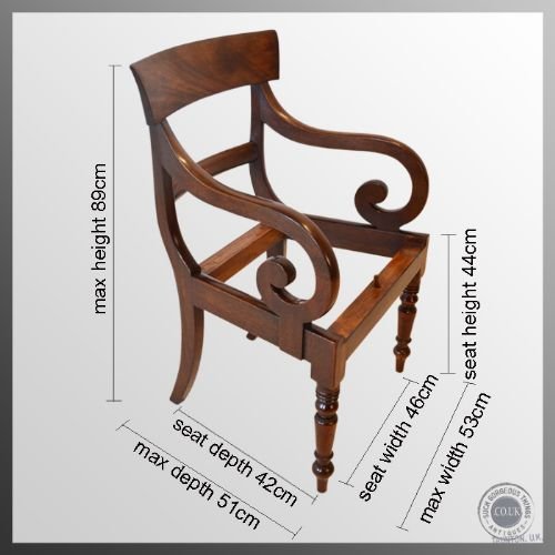 fig 1. Antique Regency Armchair English Scroll Arm Library Study Elbow Chair c1835