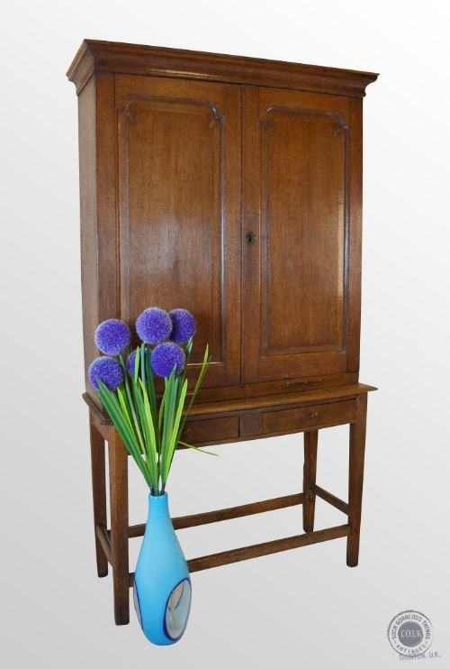 Antique Cabinet Bookcase Bureau English Oak Estate Desk Study or Kitchen C1800