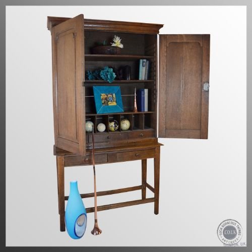fig 2. Antique Cabinet Bookcase Bureau English Oak Estate Desk Study or Kitchen c1800