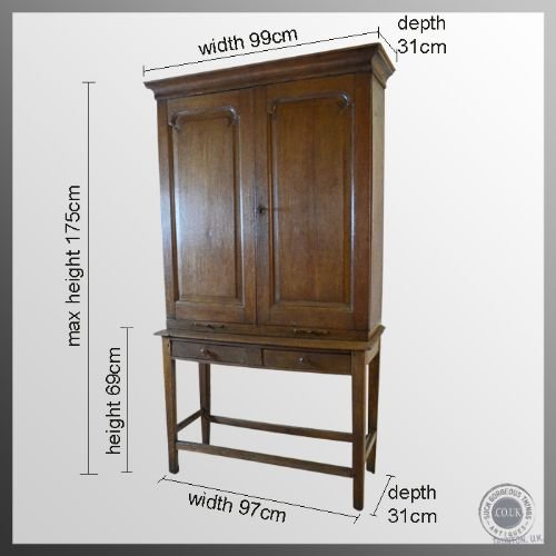 fig 1. Antique Cabinet Bookcase Bureau English Oak Estate Desk Study or Kitchen c1800