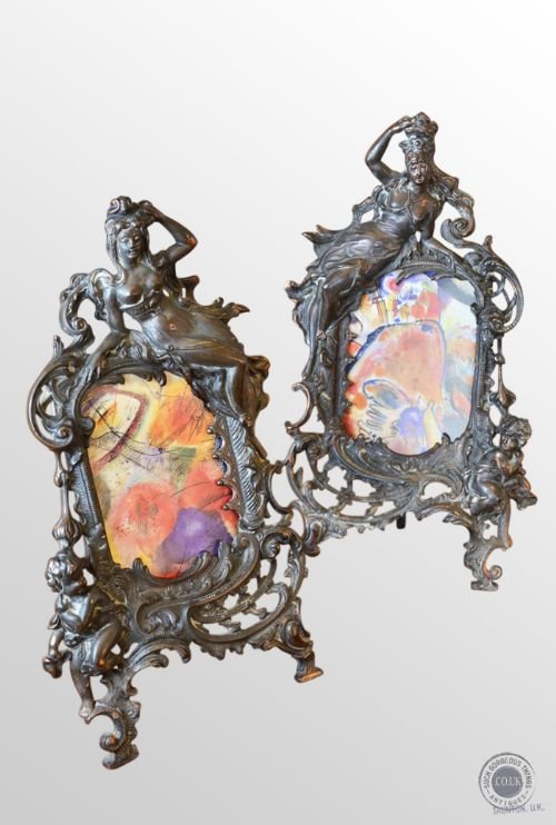 Antique Pair Victorian Original Art Nouveau Picture Frames Cast Bronze C1900