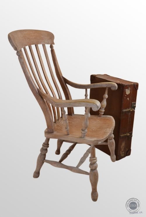 Antique Windsor Lath Back Chair Victorian Country Elm Stick Armchair C1860
