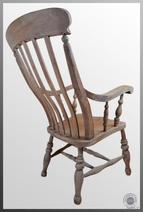 fig 2. Antique Windsor Lath Back Chair Victorian Country Elm Stick Armchair c1860