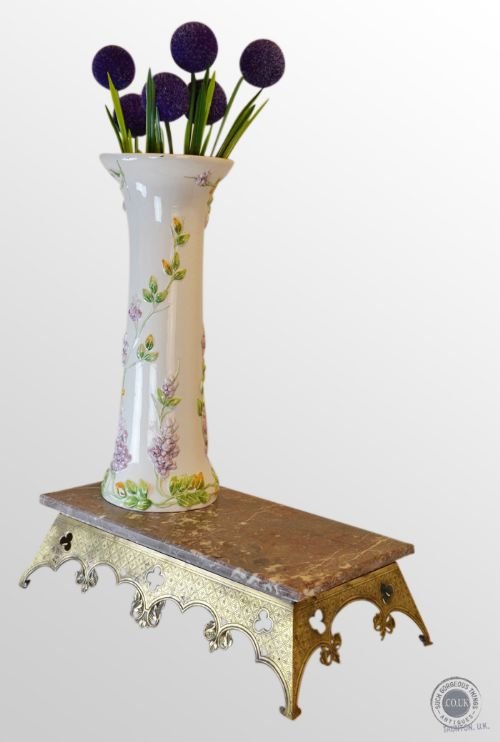 Antique Victorian Art Nouveau Brass & Marble Step Stand Footrest Plinth C1890