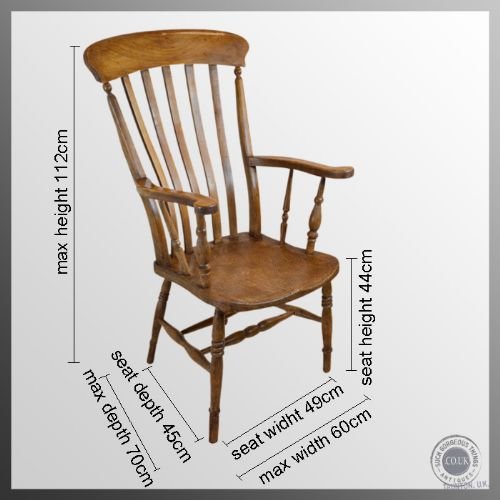 fig 1. Antique Windsor Lath Back Chair Victorian Country Oak & Elm Stick Armchair c1880
