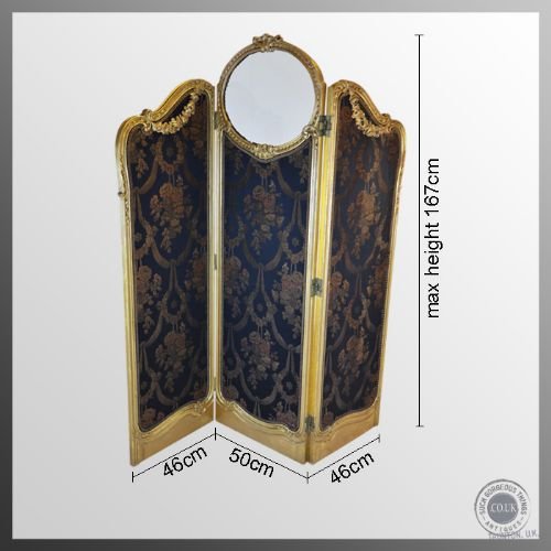 fig 1. Antique Gilt Screen Folding French Period Triple Fold Panel Room Divider c1850