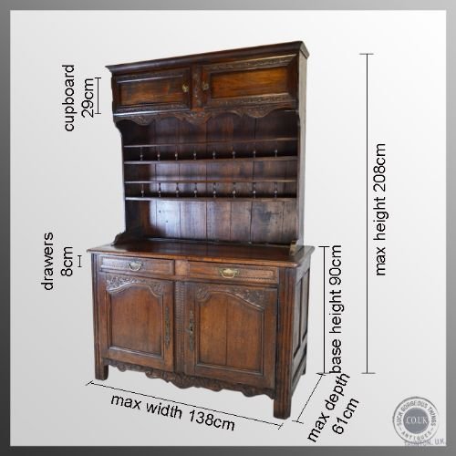 fig 1. Antique Oak & Walnut French Country Dresser Kitchen Buffet Display Cabinet c1800