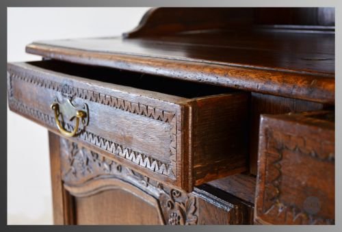 fig 2. Antique Oak & Walnut French Country Dresser Kitchen Buffet Display Cabinet c1800