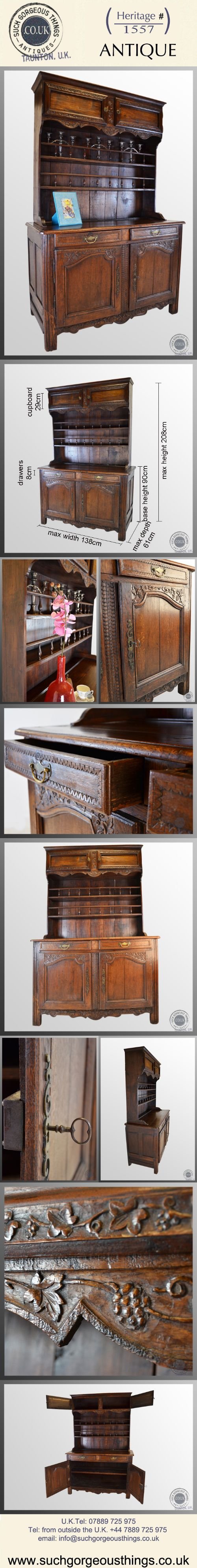 fig 4. Antique Oak & Walnut French Country Dresser Kitchen Buffet Display Cabinet c1800