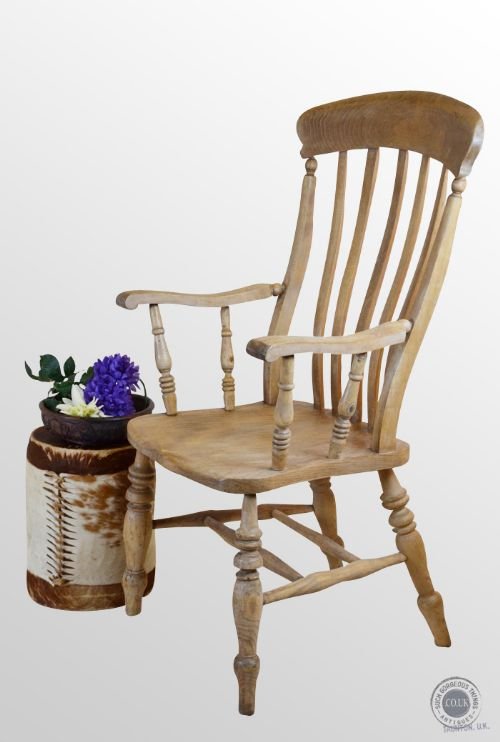 Antique Windsor Lath Back Chair Victorian Country Elm Stick Armchair C1890