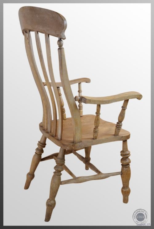 fig 2. Antique Windsor Lath Back Chair Victorian Country Elm Stick Armchair c1890