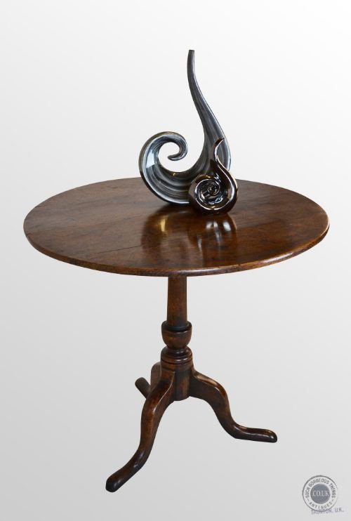 Antique Oak English Georgian Tripod Table Wine Lamp Side Occasional Round C1780