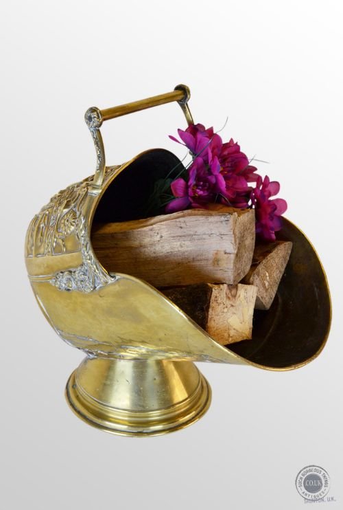 Antique Brass Coal Helmet Box Fireside Scuttle Log Bin Georgian - C1820