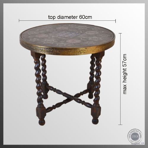 fig 1. Antique Berber Benares Brass Lamp Wine Occasional Side Table Folding c1920