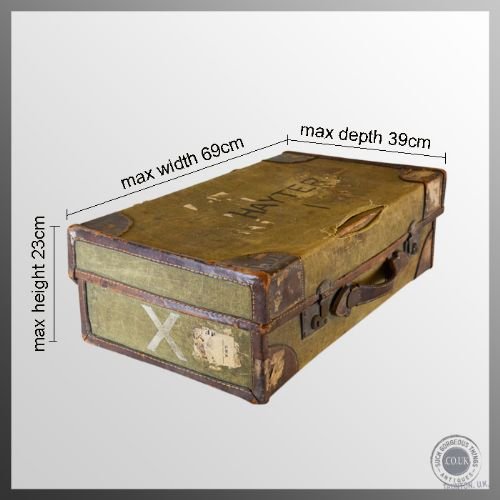fig 1. Vintage Leather Bound Suitcase Travel Luggage Case English Canvas c1920