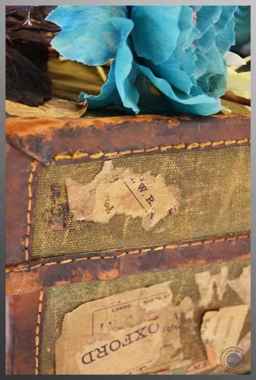 fig 2. Vintage Leather Bound Suitcase Travel Luggage Case English Canvas c1920