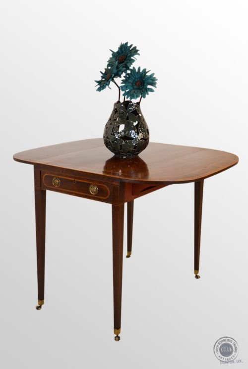Antique Pembroke Sofa Writing Table Boxwood & Ebony Inlay English Georgian C1790