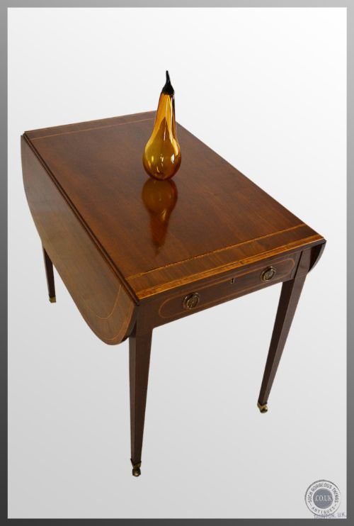 fig 3. Antique Pembroke Sofa Writing Table Boxwood & Ebony Inlay English Georgian c1790