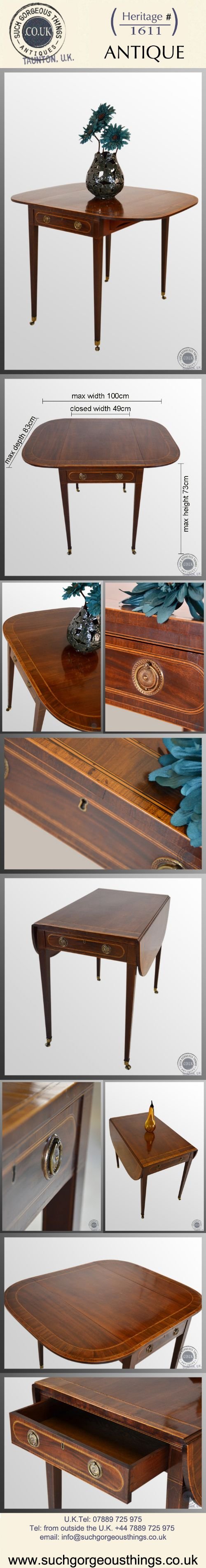 fig 4. Antique Pembroke Sofa Writing Table Boxwood & Ebony Inlay English Georgian c1790