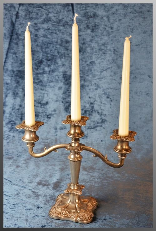 fig 2. Candelabra Set of Four Silver Plated Triple Candle Sticks English Edwardian