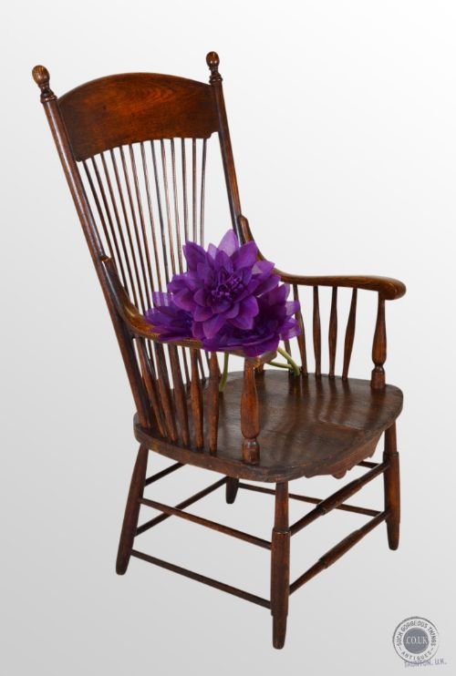 Antique Windsor Wide Seat Reading Oak Chair Country Kitchen Armchair C1870