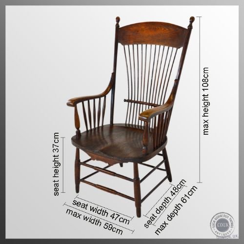 fig 1. Antique Windsor Wide Seat Reading Oak Chair Country Kitchen Armchair c1870