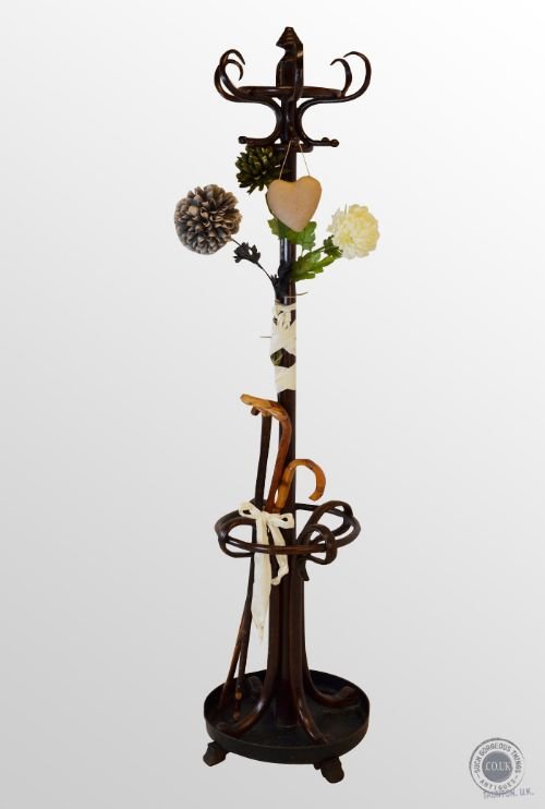 Antique Hall Hat & Stick Stand Coat Rack Cloak Hook Umbrella Bentwood C1890