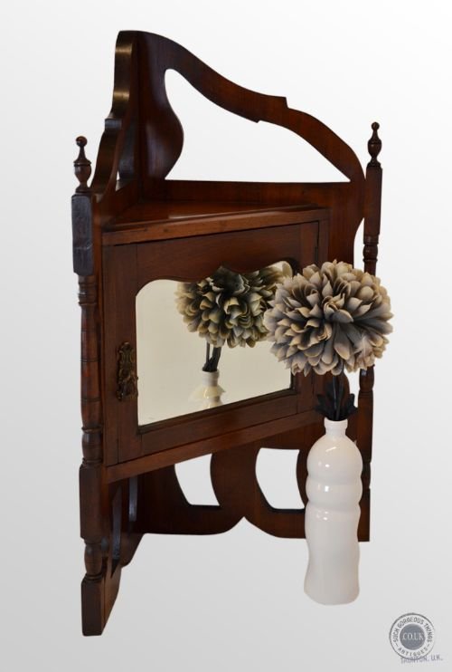 Antique Corner Cupboard Small Mirror Display Cabinet English Edwardian C1910